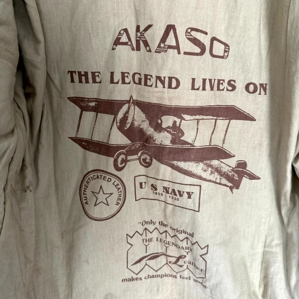 VINTAGE AKASO US Navy Heavyweight Leather Jacket Men's XL‎ Brown Collared